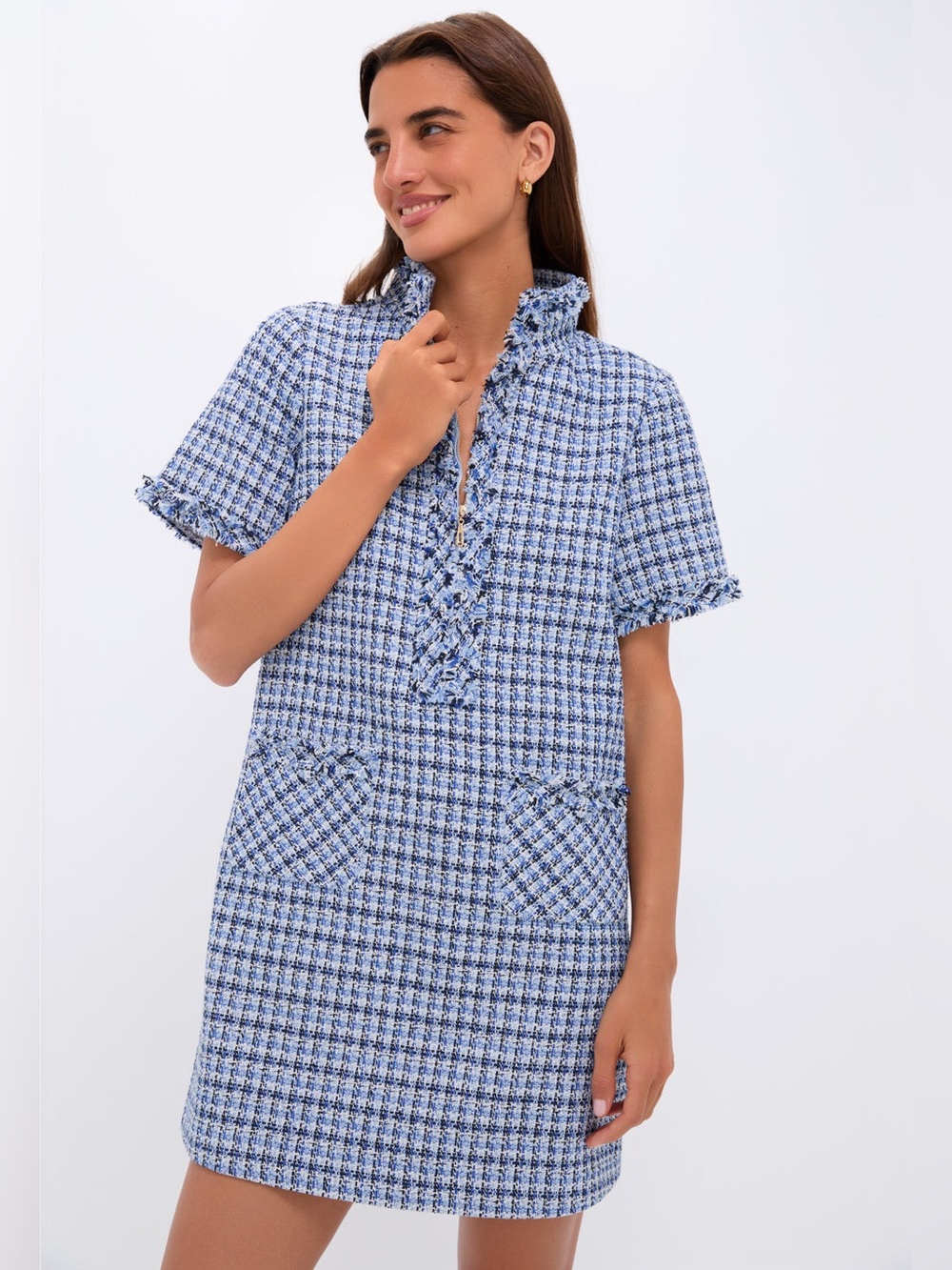 Tuckernuck Pomander Place Blue Multi Tweed Ophelia Preppy Coquette Dress NWT L